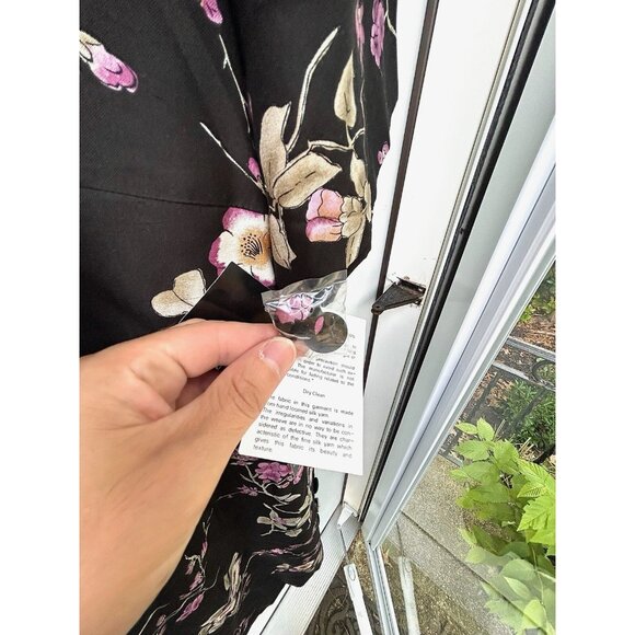 Vintage Spenser Jeremy 100% Silk Midi Pink Black Floral Dress Long Sleeve Sz 20 - Picture 5 of 16